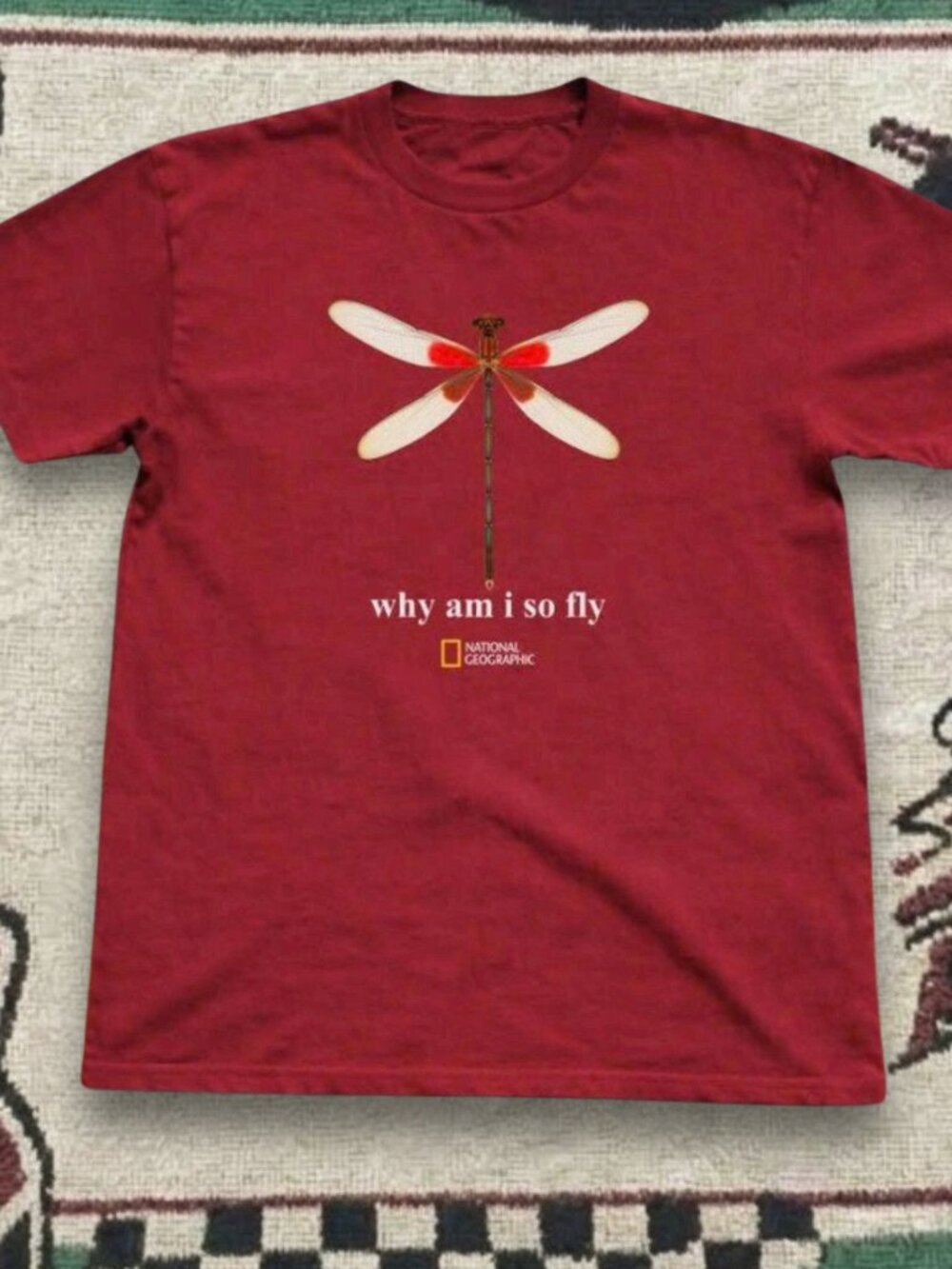 National Geographic ''Why Am I So Fly'' Red Dragonfly Graphic Brugundy T-Shirt